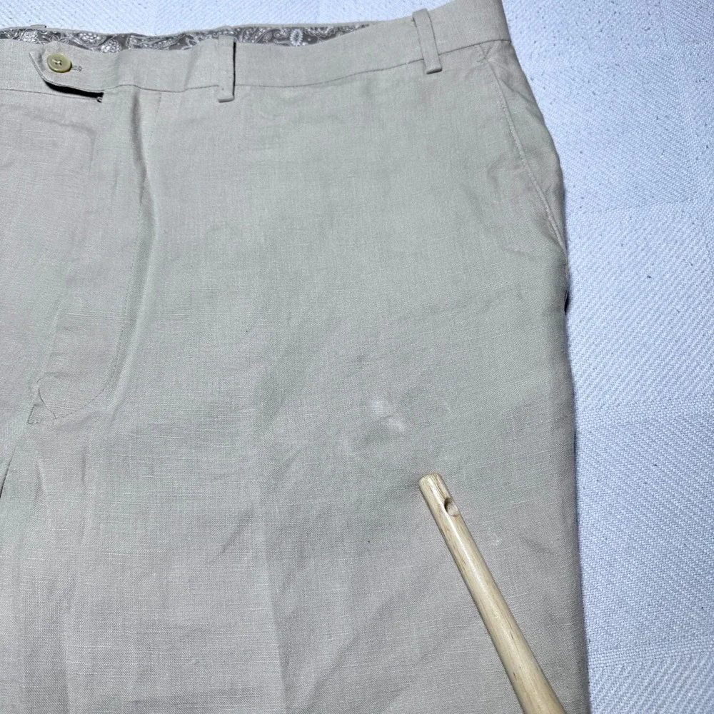 Ralph Ralph Lauren Dress Pants Mens 44R (44x30) 100% Linen Flat Front Beige